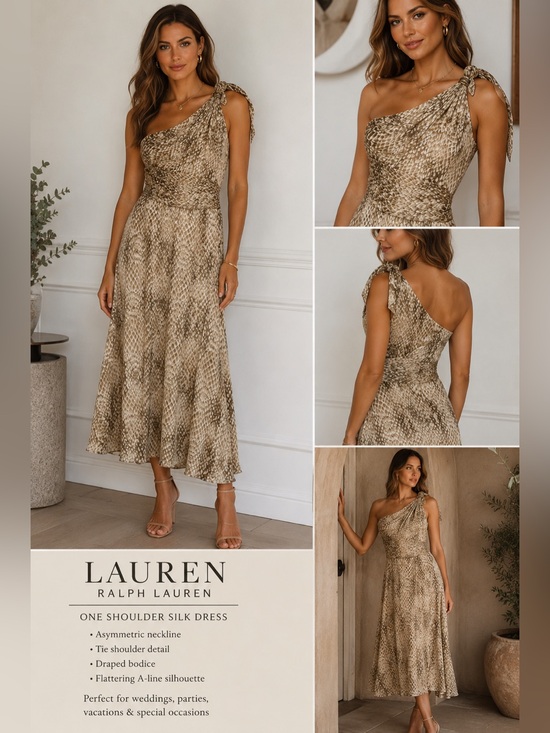 Ralph Lauren Dresses & Skirts - Lauren Ralph Lauren Snake Print One Shoulder Silk Dress NWT Size 10